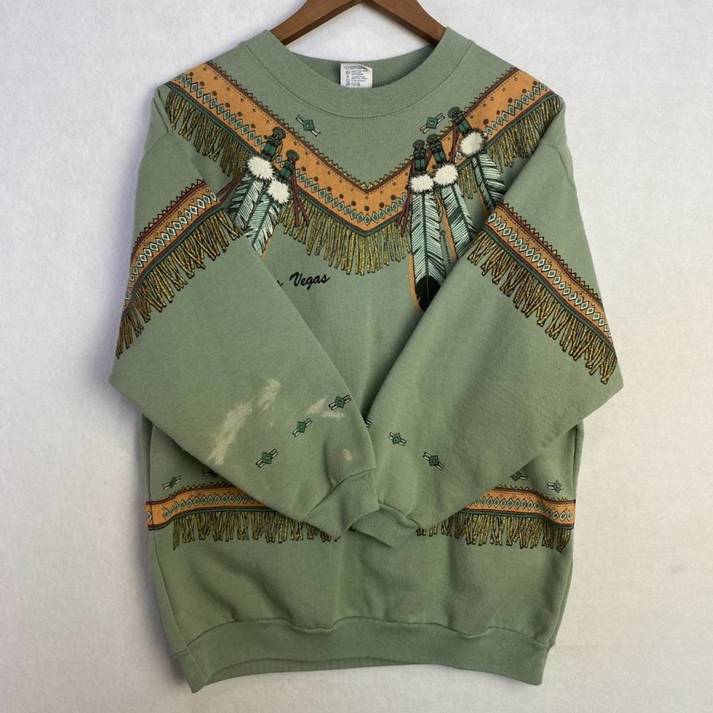 Native American Vintage 90's Sweatshirt Green Made USA Size XL